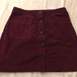 Burgundy Button Front Corduroy Mini Skirt Size M